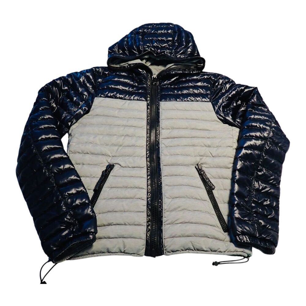 Duvetica Jacket Mens 46 Small Two Tone Gray Navy Down Puffer Hooded Packable